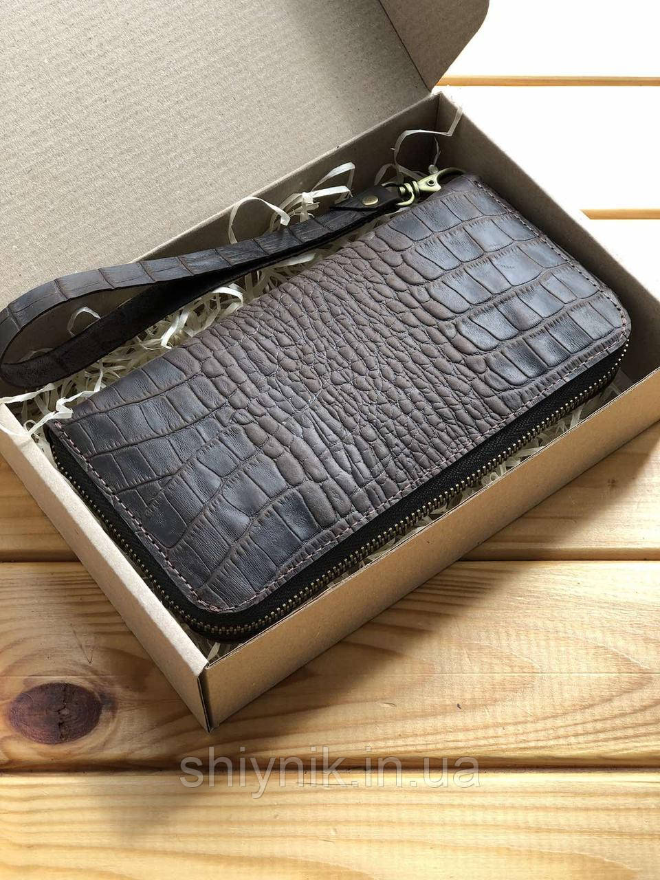 Шкіряний гаманець ZIPPER коричневий (тиснення рептилія)