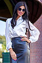 Жіноча нарядна шовкова біла блуза сорочка Саміра 42 44 46 48 розміри, фото 4