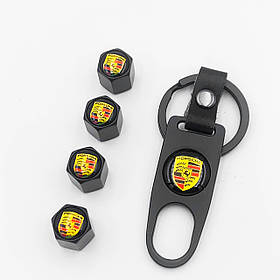 Захисні ковпачки на ніпеля PORSCHE (Порше) c брелоком Чорні