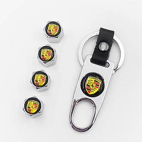 Захисні ковпачки на ніпеля PORSCHE (Порше) c брелоком Хром