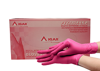 Одноразовые перчатки нитриловые Igar 200 шт в упаковке Размер M розовые