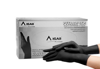 Одноразовые перчатки нитриловые Igar 200 шт в упаковке Размер L Черные - фото 1 - id-p1470535154