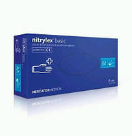 Перчатки Nitrylex basic медицинские нестерильные нитриловые без пудры Размер M 100шт в упаковке Синие