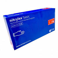 Перчатки Nitrylex basic медицинские нестерильные нитриловые без пудры Размер L 100шт в упаковке Синие