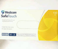 Одноразовые перчатки виниловые без пудры нестерильные Medicom Safe Touch Размер M Прозрачные