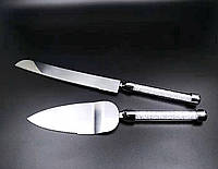 Приборы для торта (нож и лопатка) с ручками Сваровски внутри кристаллы (прозрачные хрустальные)