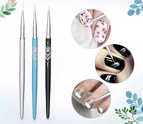 Набір пензлів 3в1 для дизайну нігтів з камінчиками, лайнер для малювання, 3шт./уп.