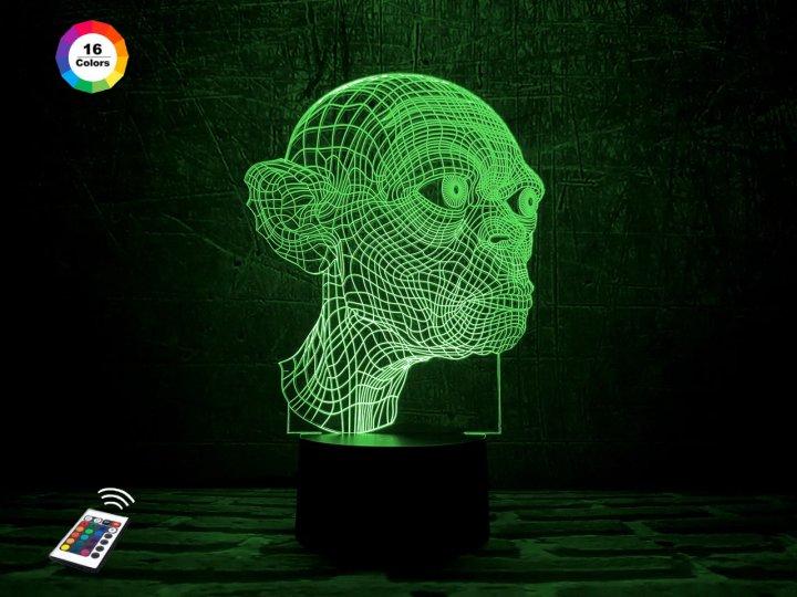 3D-нічник "Голлум" (УВАЧНЕ ЗОБРАЖЕННЯ) +пульт ДК + мережевий адаптер + батарейки (3 ААА) 3DTOYSLAMP, фото 1