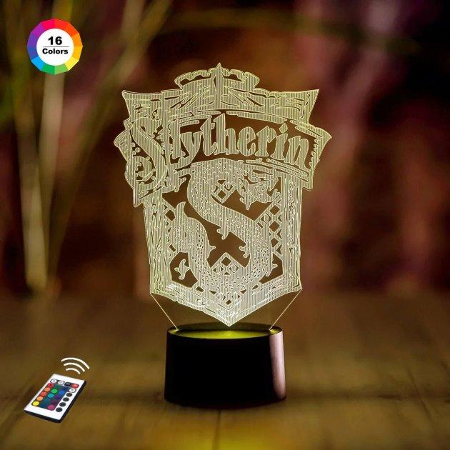 3D нічник "Герб Слизерин" (ВОЛІЧНЕ ЗОБРАЖЕННЯ) + пульт ДК + мережевий адаптер + батарейки (3АА) 3DTOYSLAMP
