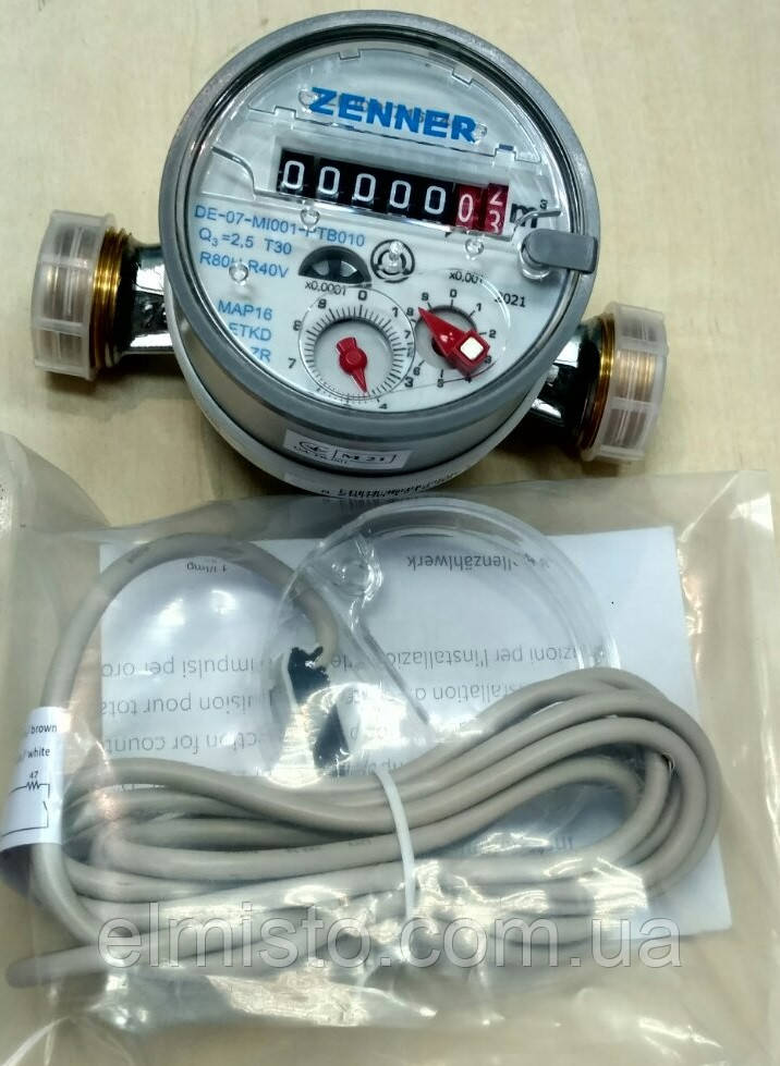 Лічильник ZENNER ETKD-N 2.5-110-1/2" R7 R80H40V з імпульсним датчиком 1 л/імп на холодну воду квартирний (Німеччина)