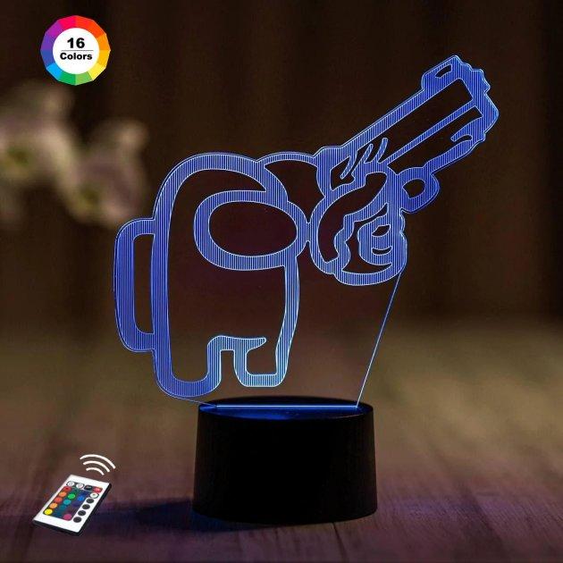 3D нічник "Амонг Ас 7" (ВОЛІЧНЕ ЗОБРАЖЕННЯ)+ пульт ДК + мережевий адаптер + батарейки (3АА) 3DTOYSLAMP