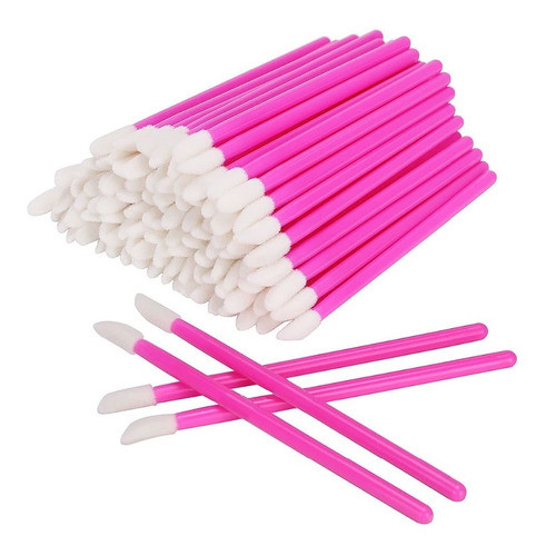 Одноразові пензлики для макіяжу, аплікатор для губної помади, макробраші малинові у пакеті, 50 шт, фото 1