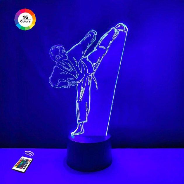 3D нічник "Каратист" (ВОЛІЧНЕ ЗОБРАЖЕННЯ) + пульт ДК + мережевий адаптер + батарейки (3 ААА) 3DTOYSLAMP