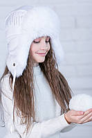 Меховая шапка для девочки с натуральным мехом (46 60р) в расцветках белый 001