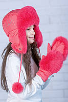 Меховая шапка для девочки с натуральным мехом (46 60р) в расцветках коралл 003