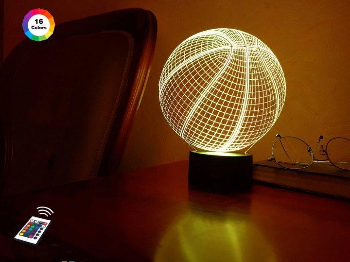 3D нічник "Баскетбольний м'яч" (ВОЛІЧНЕ ЗОБРАЖЕННЯ) + пульт ДК + мережевий адаптер +батарейки (3ААА)  3DTOYSLAMP, фото 1