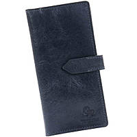 Кошелек мужской кожаный портмоне купюрник вертикальный темно-синий Grande Pelle