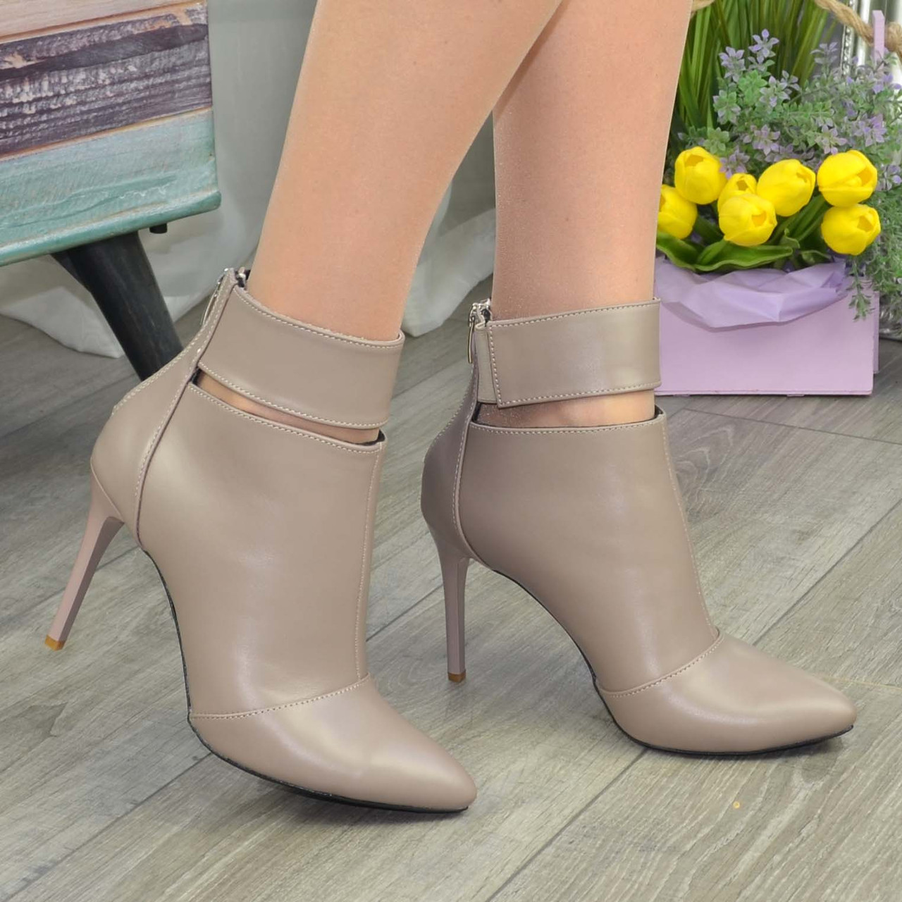 Черевики жіночі шкіряні на підборах. Колір візон, фото 1