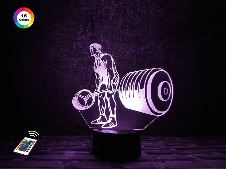 3D нічник "Штангіст" (ВОЛІЧНЕ ЗОБРАЖЕННЯ) + пульт ДК + мережевий адаптер + + батарейки (3ААА) 3DTOYSLAMP, фото 1