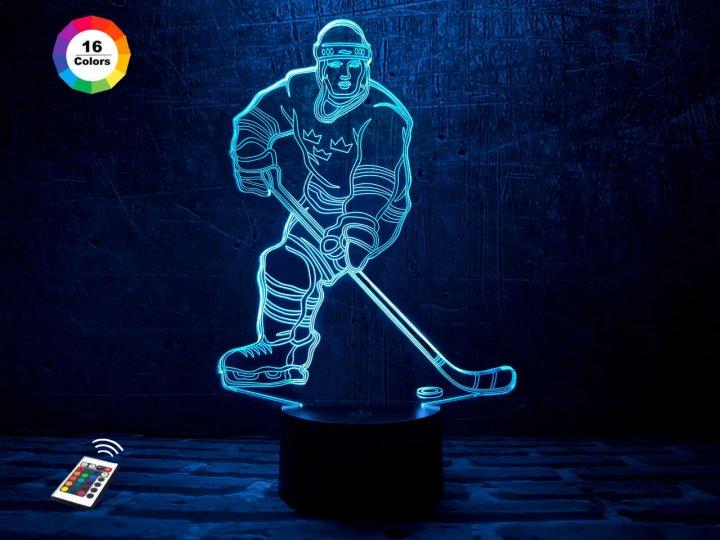 3D нічник "Хоккеїст" (ВОЛІЧНЕ ЗОБРАЖЕННЯ) + пульт ДК + мережевий адаптер +батарейки (3ААА)  3DTOYSLAMP, фото 1
