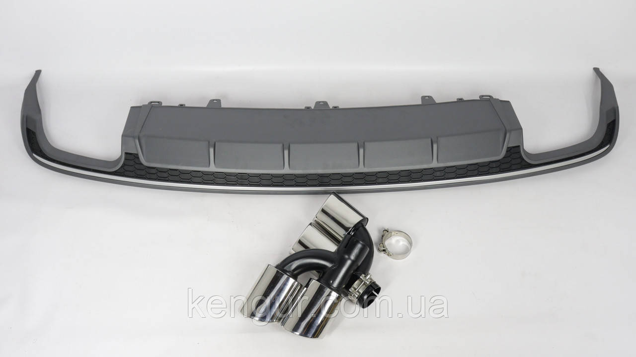 Дифузор заднього бампера з насадками, стиль S6 Audi A6 2014-2018, фото 1