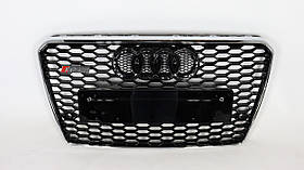 Решітка радіатора Audi A7 2010-2014, стиль RS7 (хром окантовка, чорна сітка)