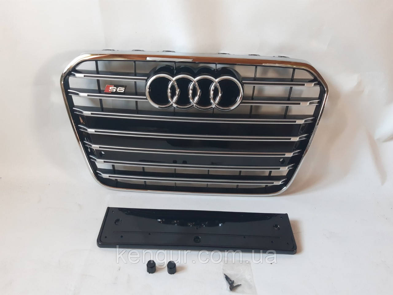 Решітка радіатора, стиль S6 (хром окантовка, хром смужки, без Night Vision) Audi A6 2012-2015