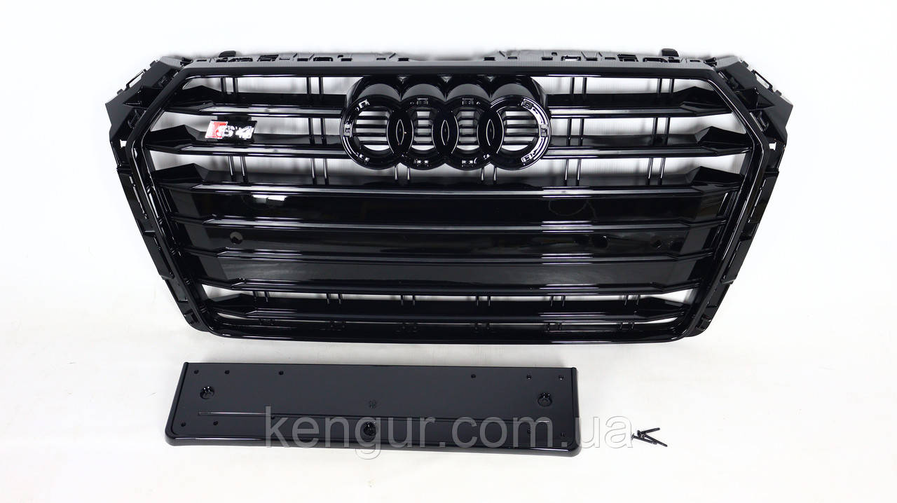 Решітка радіатора, стиль S4 (чорна окантовка, чорні смужки) Audi A4 2015-2019, фото 1