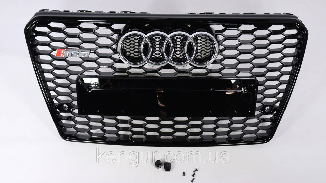 Решітка радіатора Audi A7 2010-2014, стиль RS7 (чорна окантовка, чорна сітка)