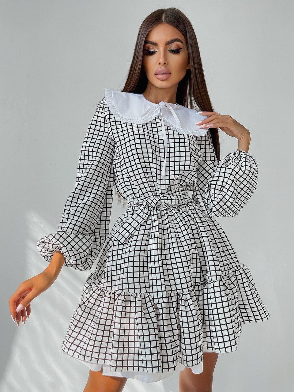 Жіноче плаття клітка зі знімним комірцем Light gray