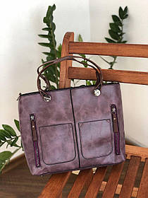 Жіноча сумка на блискавці з екошкіри з плечовим ремінцем фіолетова опт