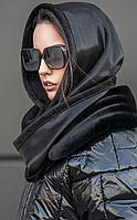 КАПОР женский на флисе, шапка капюшон косынка шарф снуд черный теплый осень/зима