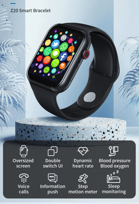 Смартгодинник Z20 чорний Smart Watch 6 Годинник-смарт Фітнес браслет