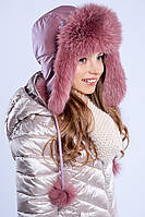 Зимова вушка для дівчинки з натуральним хутром (46-60р) у кольорах, фото 4