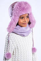 Зимова вушка для дівчинки з натуральним хутром (46-60р) у кольорах, фото 6