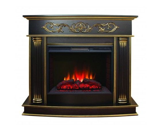 Фронтальний каминокомплект Fireplace Еврика Чорний ефект живого полум'я зі звуком і обігрівом