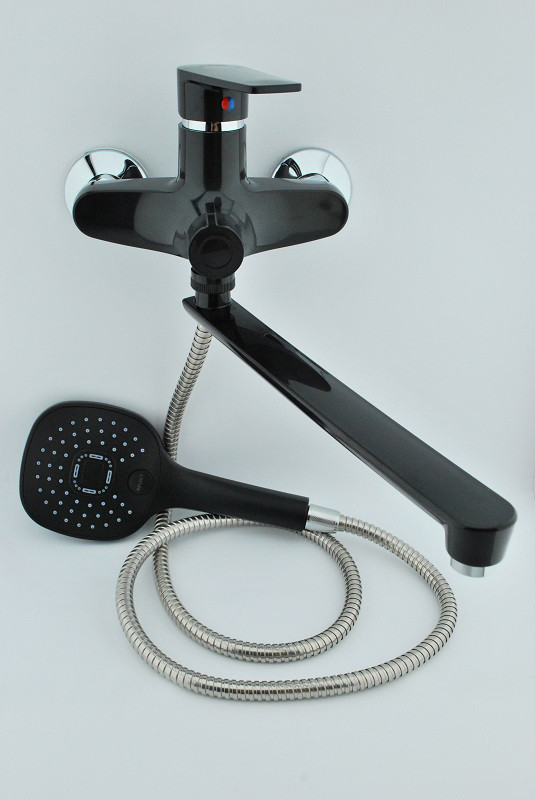 Змішувач із термопласту для ванни з довгим гусаком Plamix Oscar 006-2 Black NEW