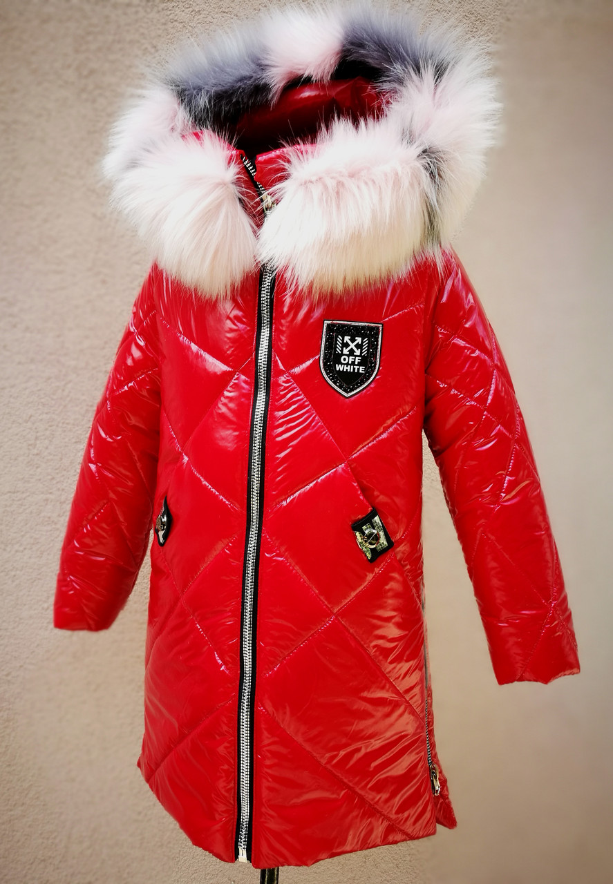 Зимове лакове пальто для дівчаток зріст 118-123