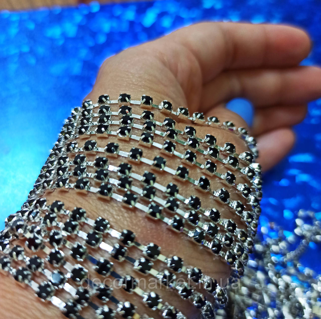 Ланцюг стразовий срібло з чорними камінням, фото 1