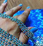 Ланцюг стразовий срібло з бірюзовими камінням, фото 3