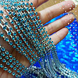 Ланцюг стразовий срібло з бірюзовими камінням, фото 4