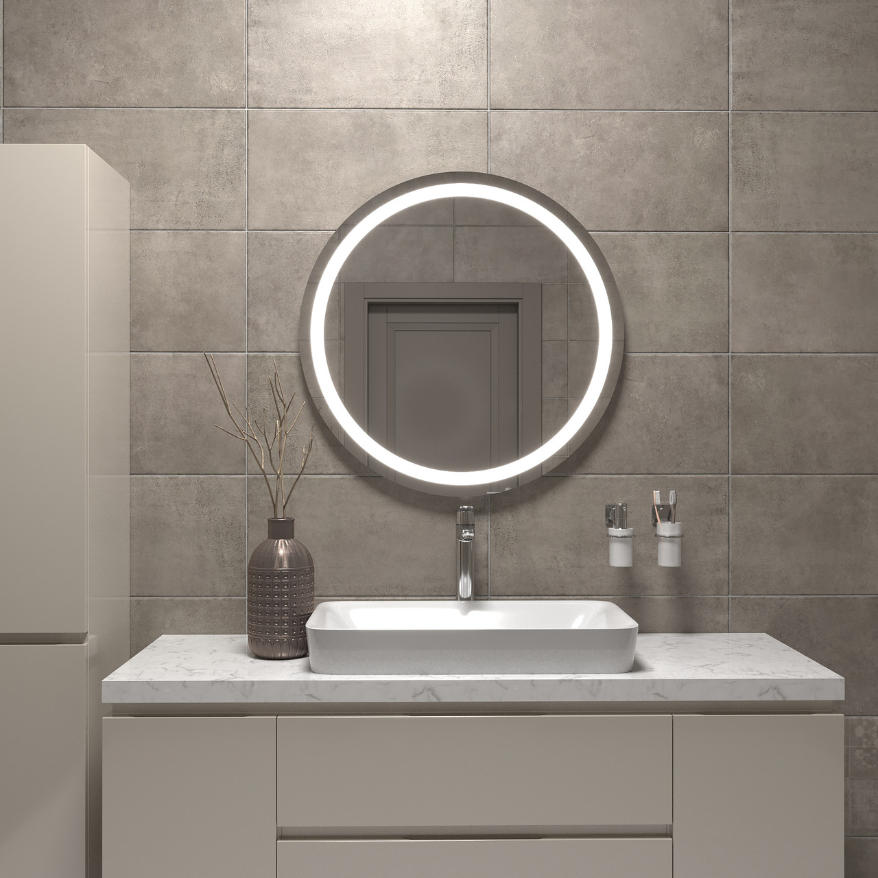 Дзеркало з лицевою підсвіткою кругле Ø80 без вимикача Black Mirror настінне у ванну кімнату, спальню, коридор, передпокій, фото 1