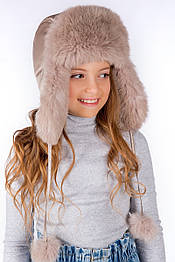 Зимова дівча шапка з хутром (46-60р) у кольорах 018 беж