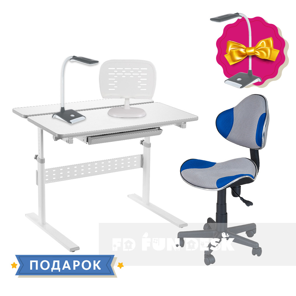 Комплект парта FunDesk Colore Grey + дитяче комп'ютерне крісло FunDesk LST3 Blue-Grey