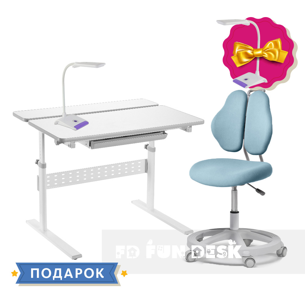 Комплект для школьника парта Fundesk Colore Grey + эргономичное кресло ...