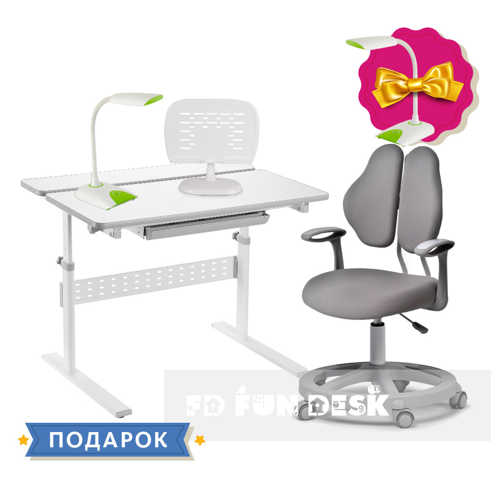 Комплект для школяра парта Fundesk Colore Grey + підліткове крісло для дому FunDesk Vetta II Grey