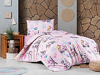 Красивое подростковое постельное белье для девочек розовое полуторное ранфорс 160x220 ZERON BIKE PEMBE