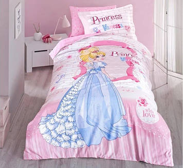 Підліткова постільна білизна для дівчаток з принцесою Aran Clasy Ранфорс 160x220 полуторна рожева Vanessa
