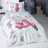 Красивое постельное белье для подростка девочке Aran Clasy полуторное Ранфорс 160x220 Белый с розовым Free