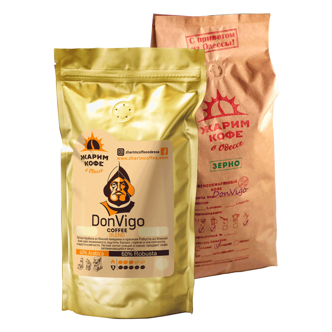Свіжообсмажена кава арабіка бленд Don Vigo Blend 40A/60R крафт пакет 100 г.